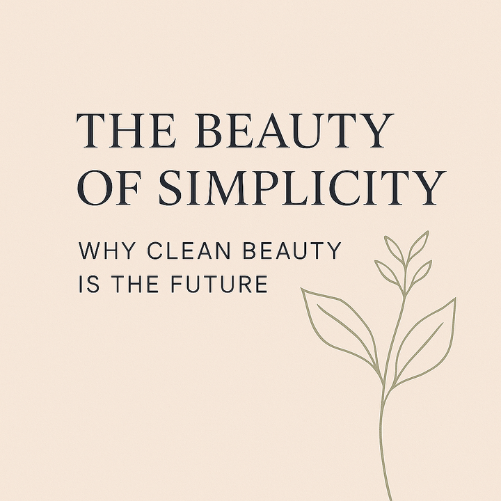 Luxurious minimalist banner for ORIVÉA’s blog post ‘The Beauty of Simplicity’, featuring beige and gold tones, elegant typography, and natural textures that reflect clean beauty and pure origins.