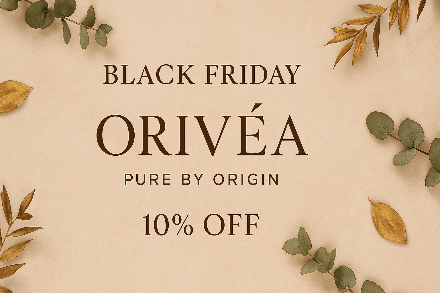 Orivéa Black Friday promotion with leaves on a beige background