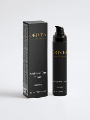 Oriveá anti-age day cream bottle and packaging on a white background