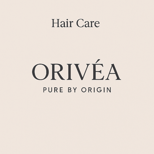 Orivea hair care brand logo on a beige background