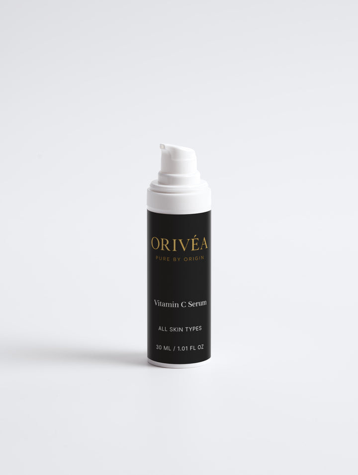 Oriveá skincare serum bottle on a white background